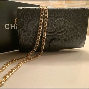 Chanel caviar CC long wallet and wallet on a chain